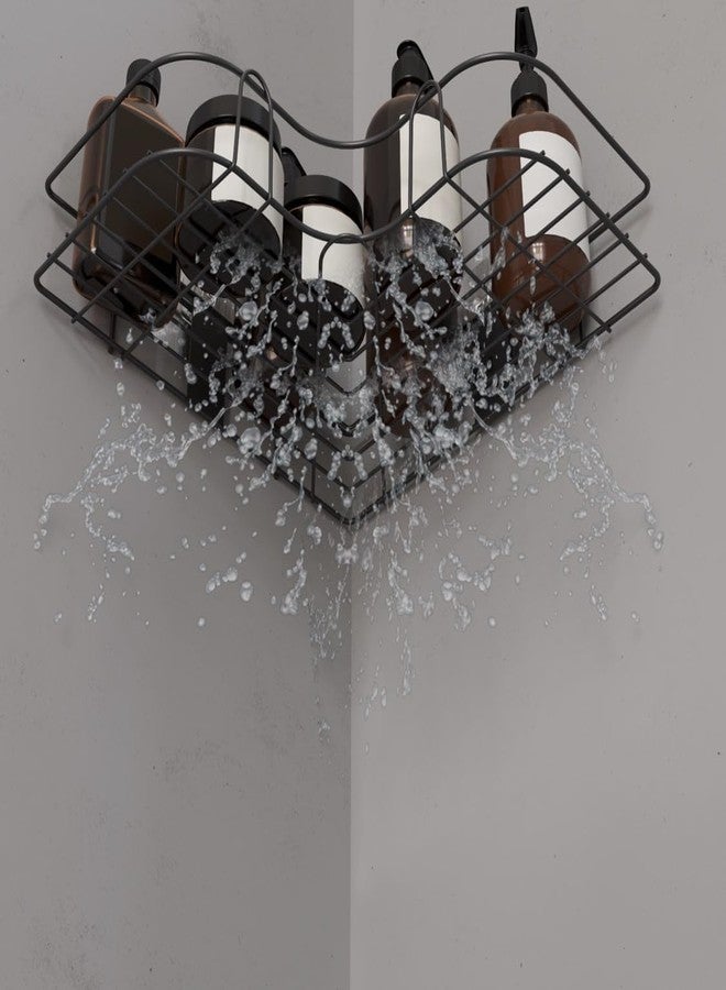 روكسا رف زاوية الحمام/رف المطبخ وحامل ROXA ذاتي اللصق مثبت على الحائط - ملحقات الحمام (المادة: معدن مجلفن، طلاء مسحوقي، أسود) (عبوة من قطعتين على شكل حرف L) - Image 5